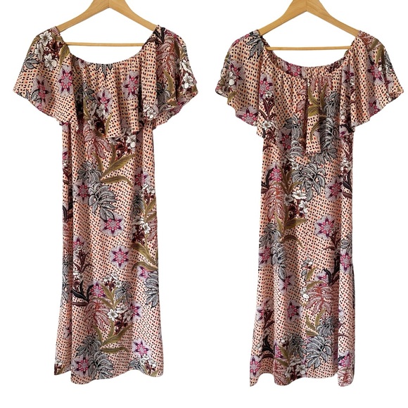 Zara Off The Shoulder Ruffle Top Floral Printed Midi Slip Dress Multi Color XS - Picture 3 of 9